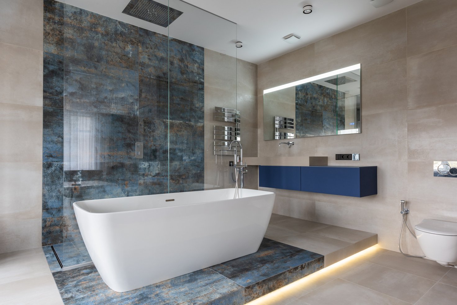 Modern Bathroom Interior with Freestanding Bathtub 